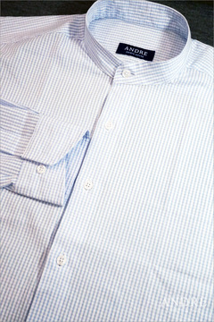 S/S 스카이 깅엄체크 차이나카라 시어서커 셔츠