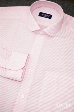 S/S 핑크 시어서커 라운드카라 셔츠