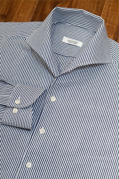 S/S 네이비 스트라이프 원피스카라 시어서커 셔츠 (12color)