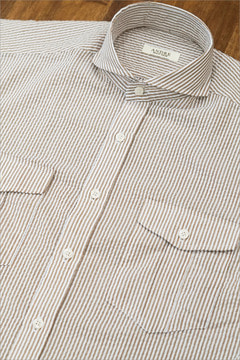 S/S 베이지 스트라이프 시어서커 포켓 셔츠 (12color)