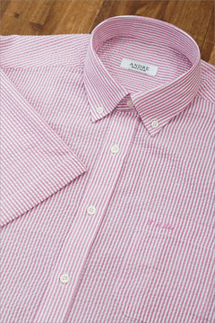 S/S 핑크 스트라이프 시어서커 셔츠