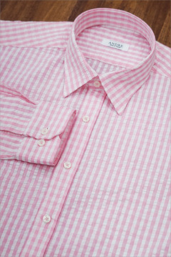 S/S 핑크 시어서커 깅엄 체크 셔츠