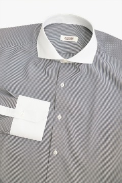 블랙 핀스트라이프 링클프리 클레릭 셔츠 (2color)